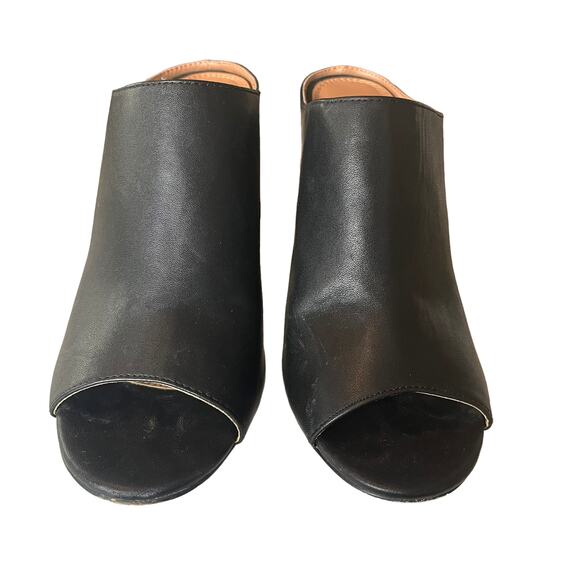 Urban Outfitters Black Open Toe Wooden Chunky Slide Sandals Heels Size 9 - Picture 2 of 11